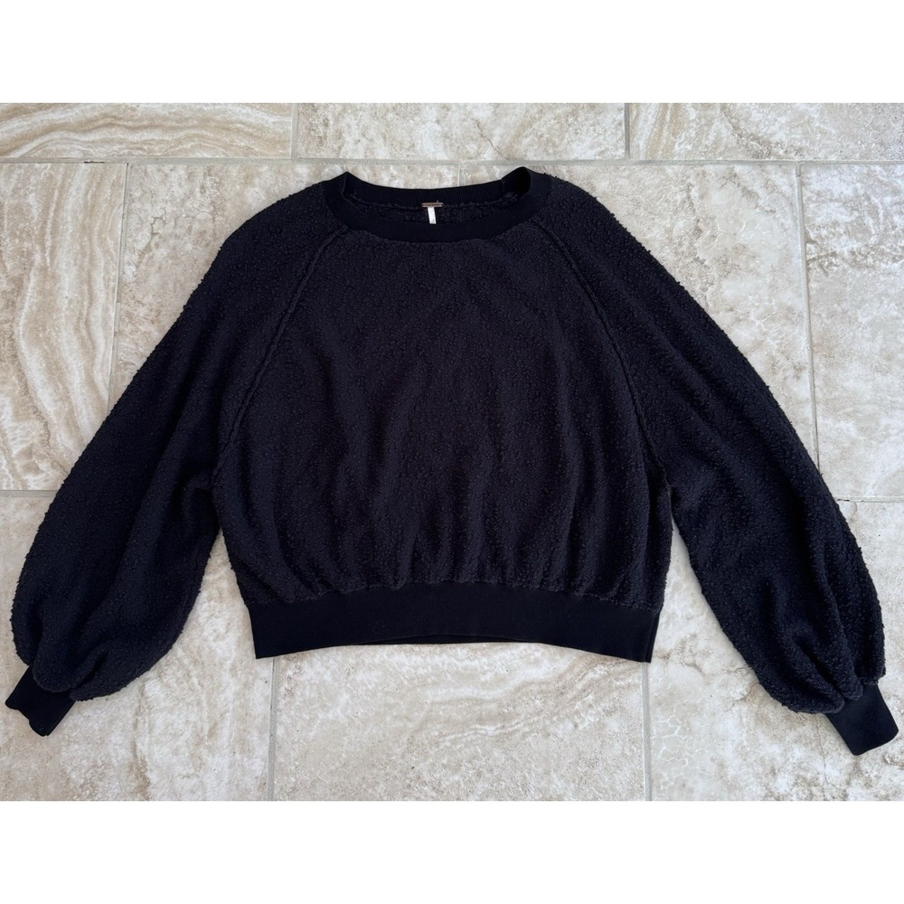 FREE PEOPLE WOMEN'S BLACK LONG SLEEVE TEXTURED FOUND MY FRIEND PULLOVER Size XS - Picture 4 of 13
